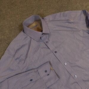 Twillory Performance Dress Shirt Mens 16.5 34/35 Tailored Fit Blue Micro Check